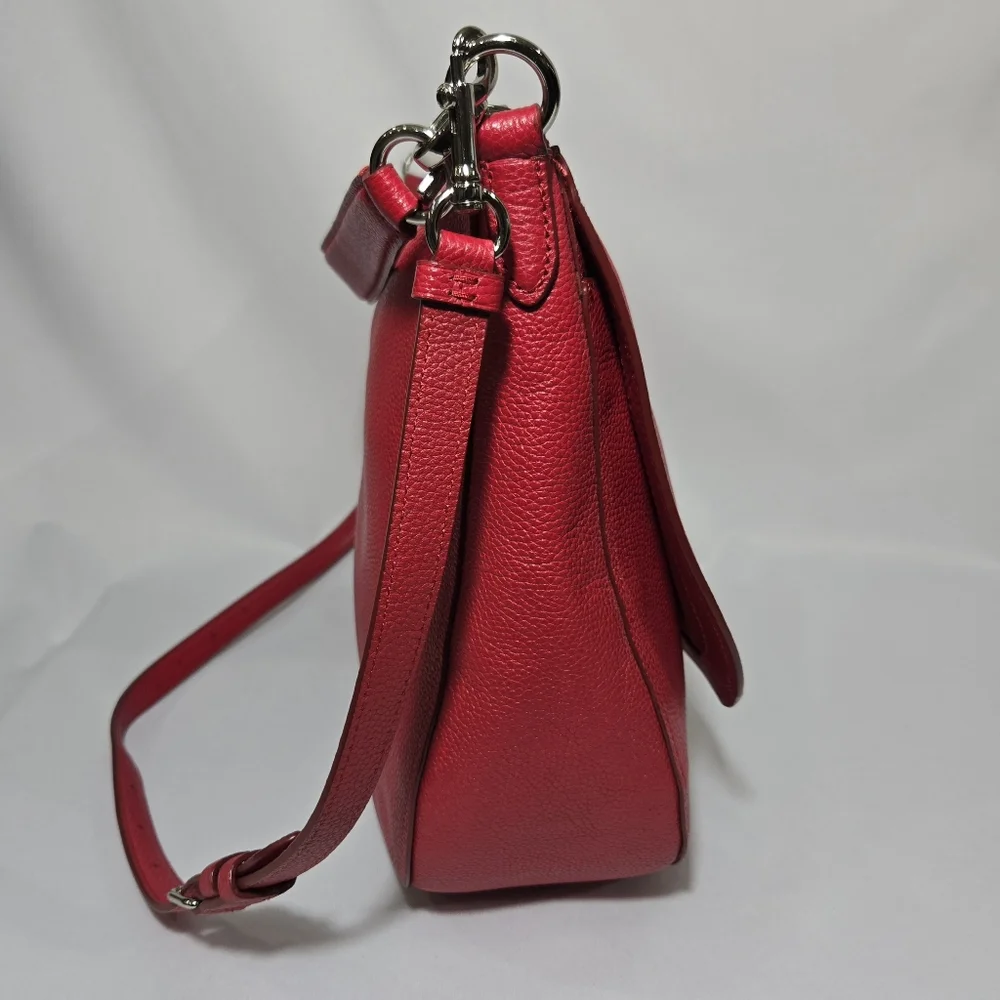 Coach Pebbled Leather Turnlock Hobo Red Purse